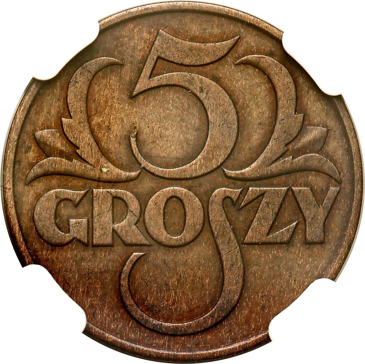 II RP. 5 groszy 1934 NGC AU - Najrzadszy rocznik